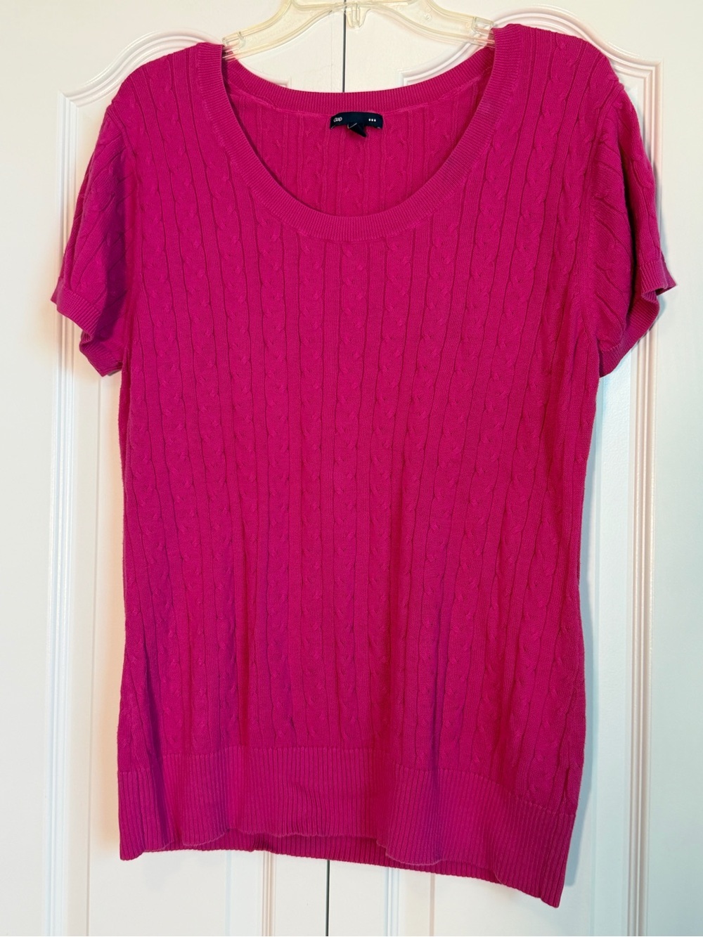 GAP Short-Sleeve Cable Knit Scoop Neck Sweater - Hot Pink